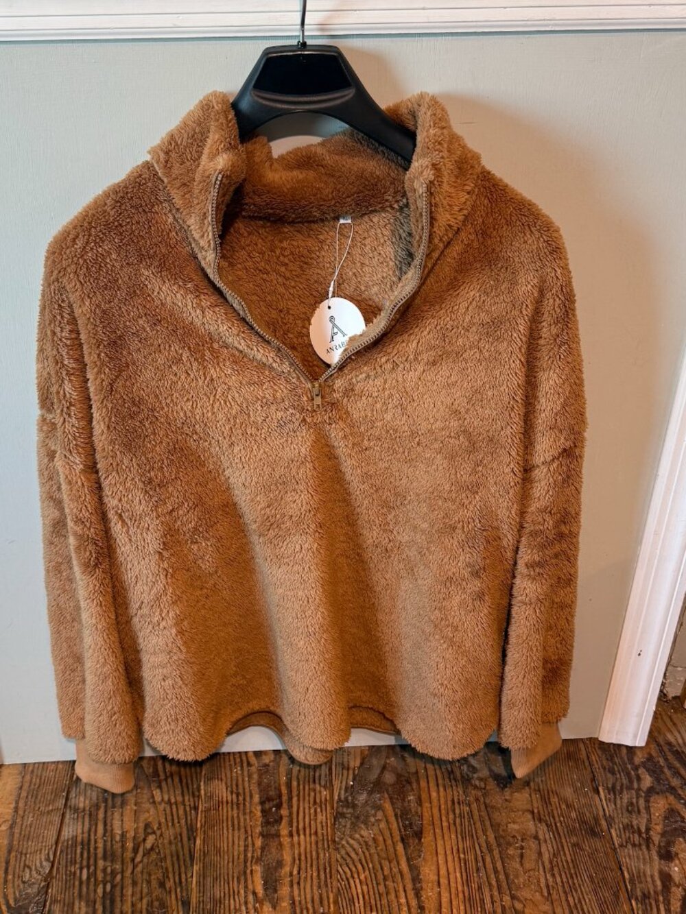 New ANRABESS Women’s Sherpa Fleece Hoodie, Brown, Size XL 1/4 Zip NWT New w/ Tag
